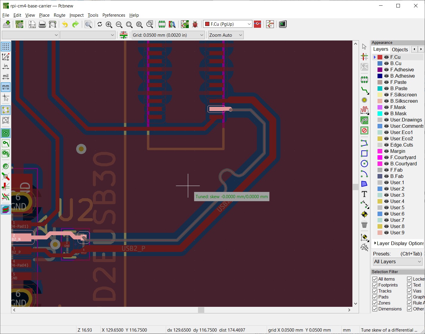 KiCad trace length matching tool