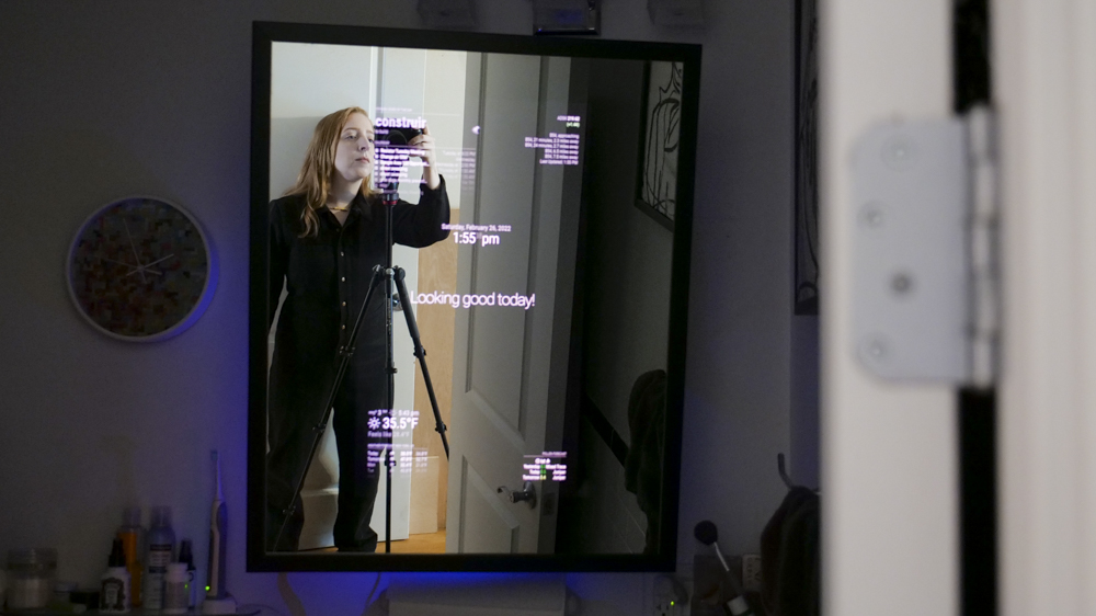 Smart mirror tilted forward