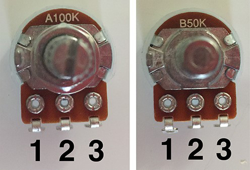 lugs on the potentiometers are labeled as shown 