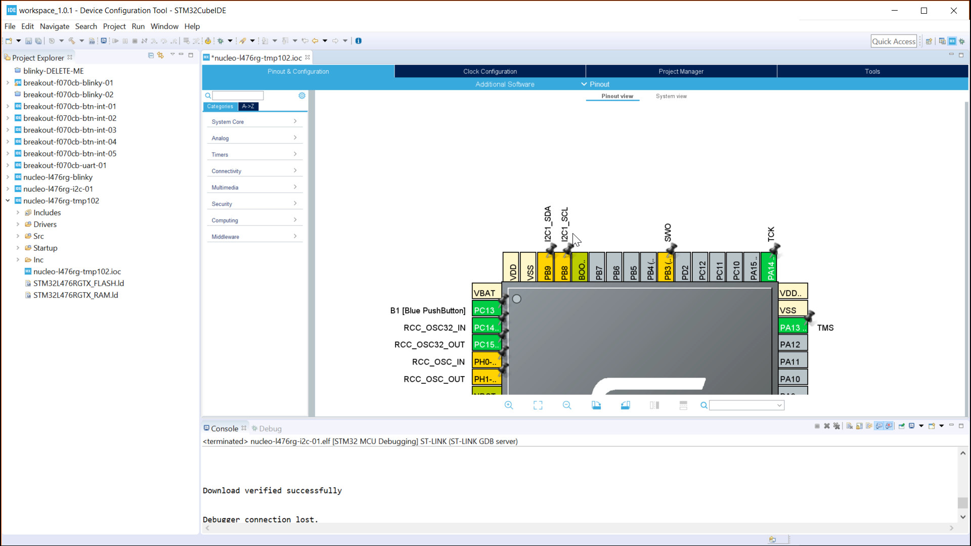 STM32CubeIDE pin selection