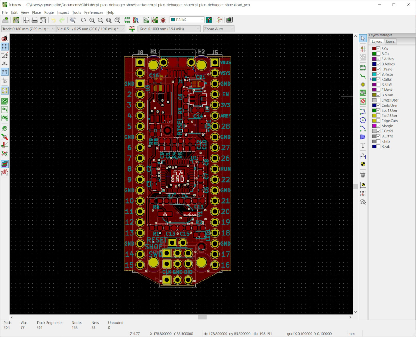 Top layer of RP2040 board in KiCad