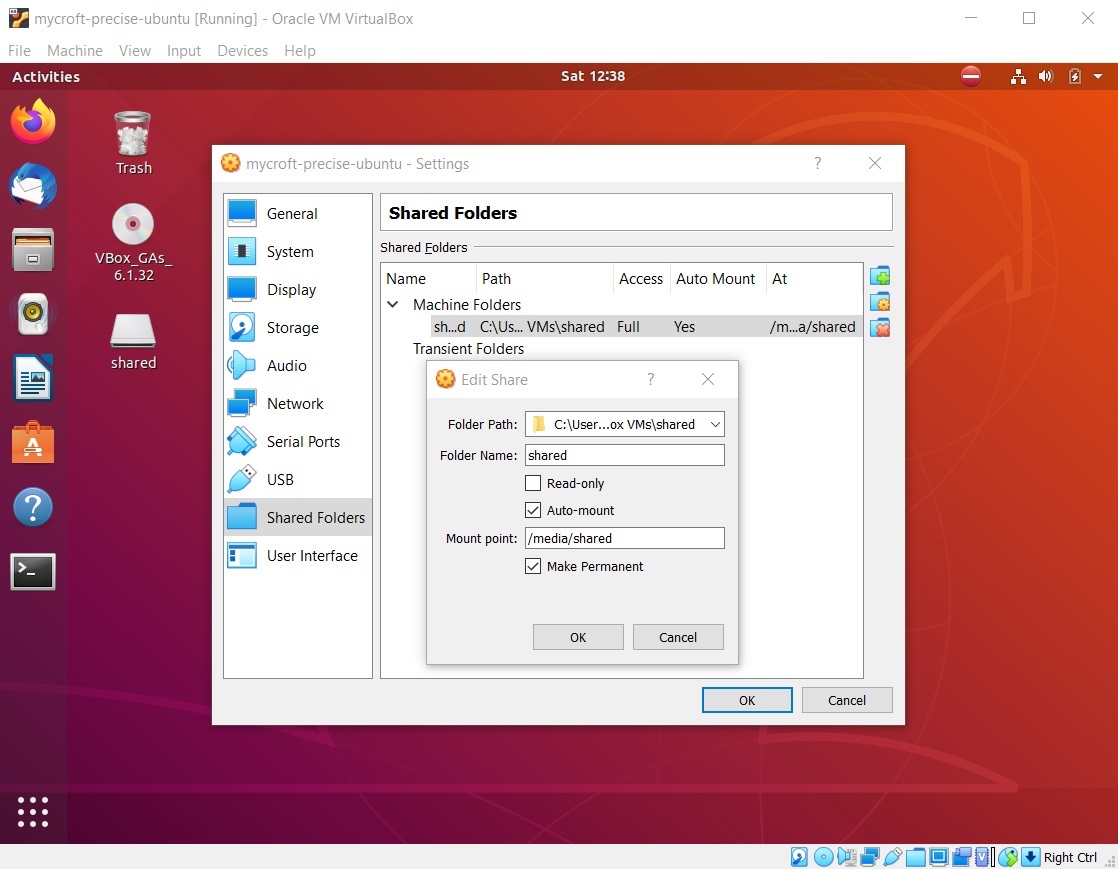 VirtualBox add shared folder