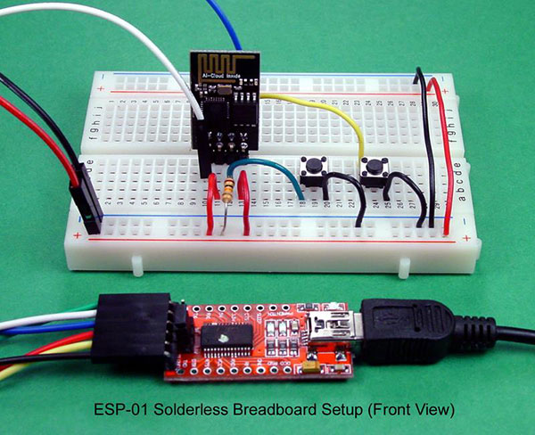 ESP-01 Solderless Breadboard Setup (Front View)