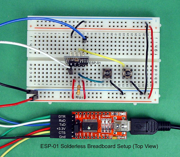 ESP-01 Solderless Breadboard Setup (Top View)