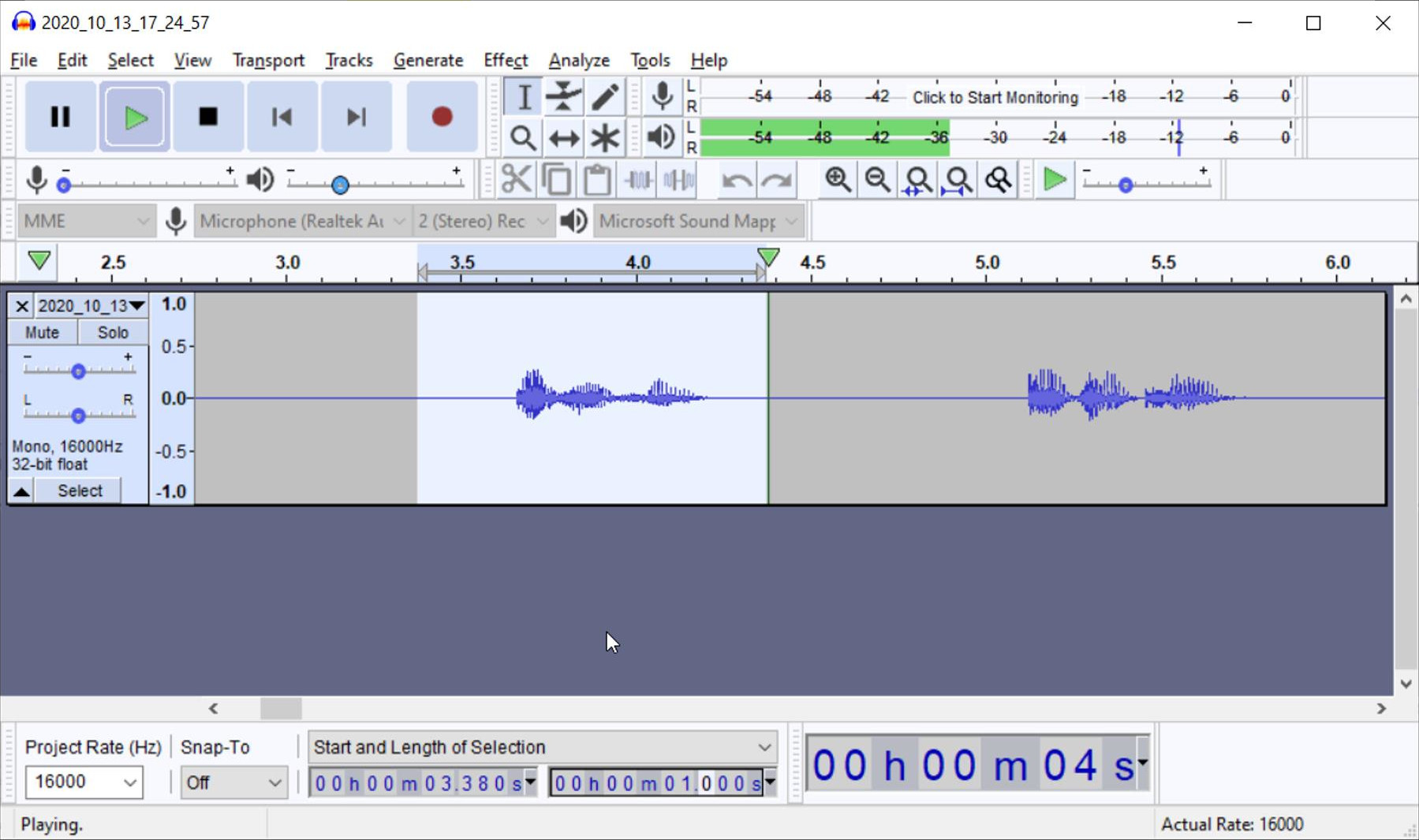 Audacity audio selection