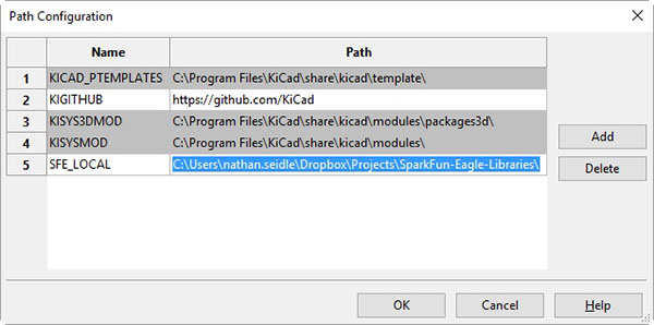 set the ‘SFE_LOCAL’ variable to a local path