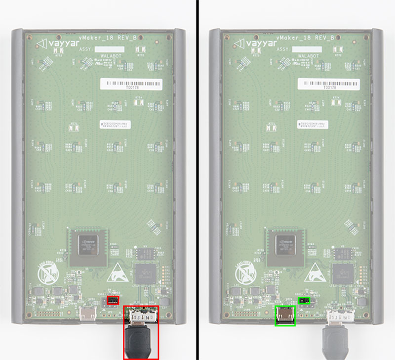 Red=data transfer and power, Green=External power