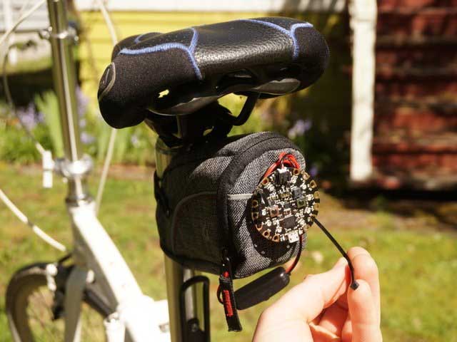 Use zip ties to attach Circuit Playground to seat pack