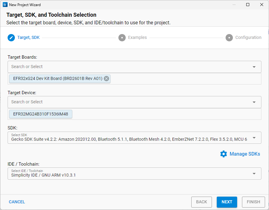 Simplicity Studio SDK and toolchain selection