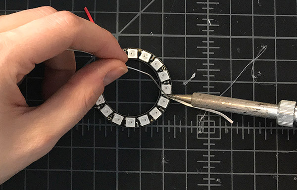 solder neopixel leads