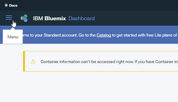 Go back to IBM Cloud dashboard and click on menu 