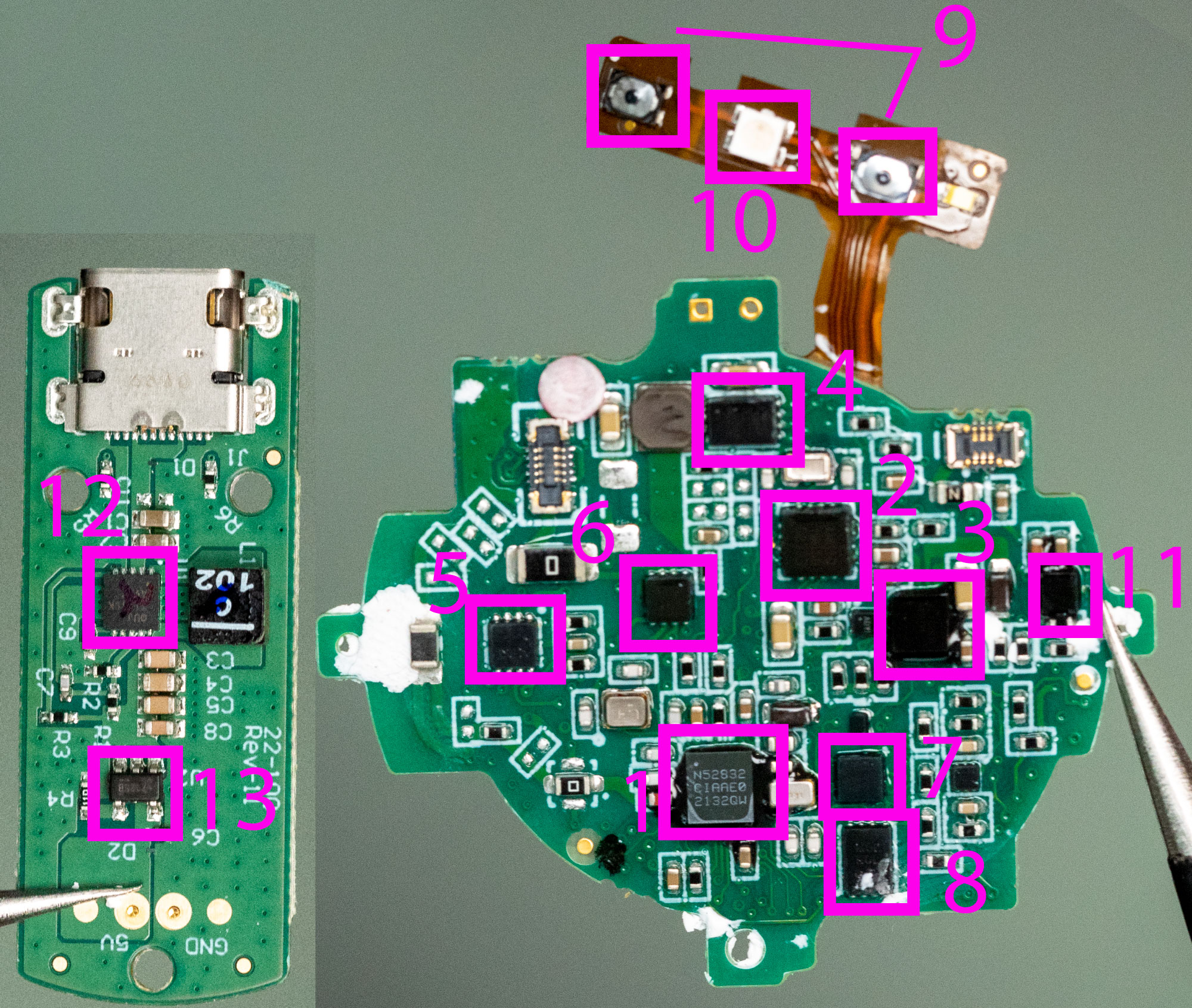 circuit board with parts numbered