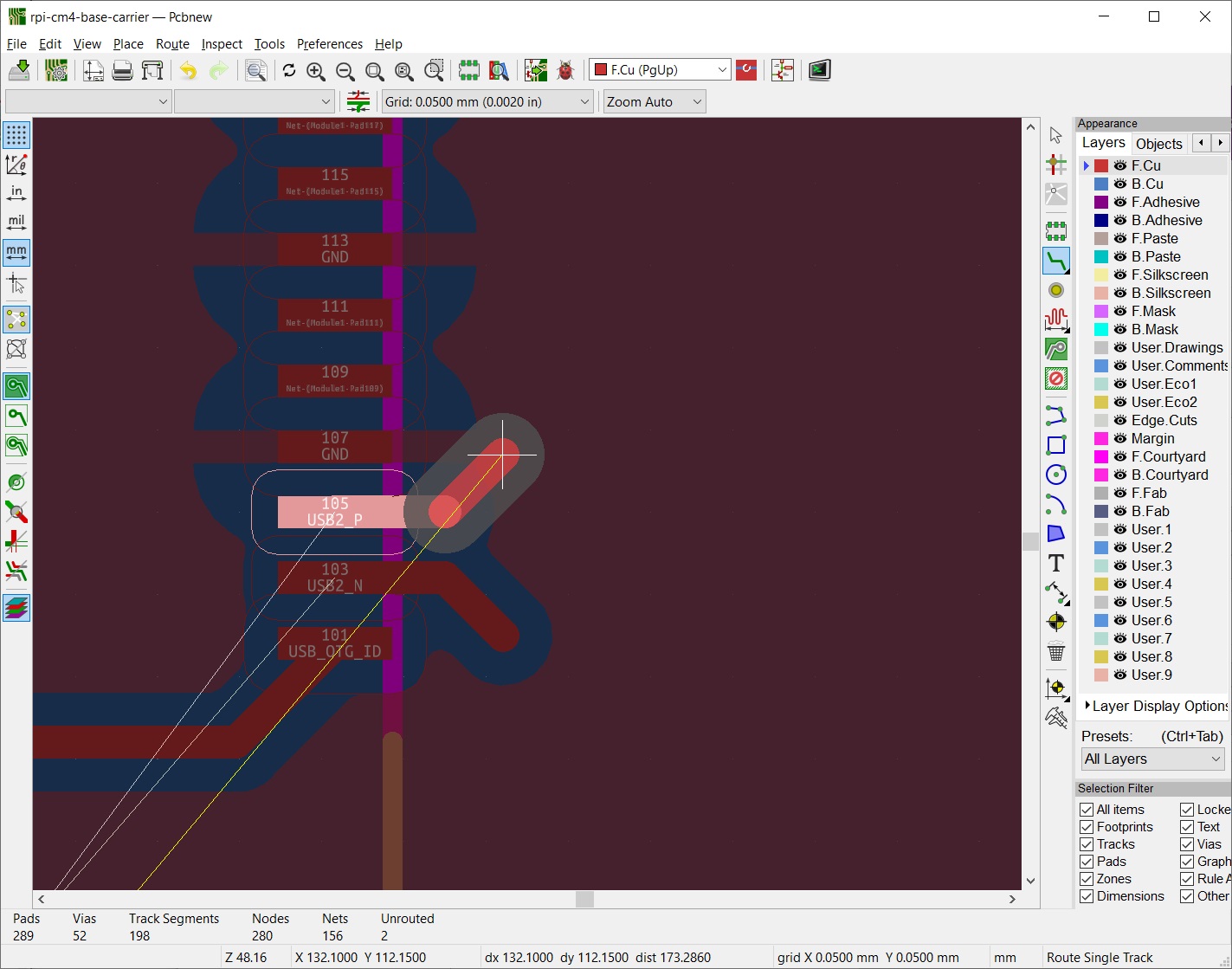 KiCad fan out traces