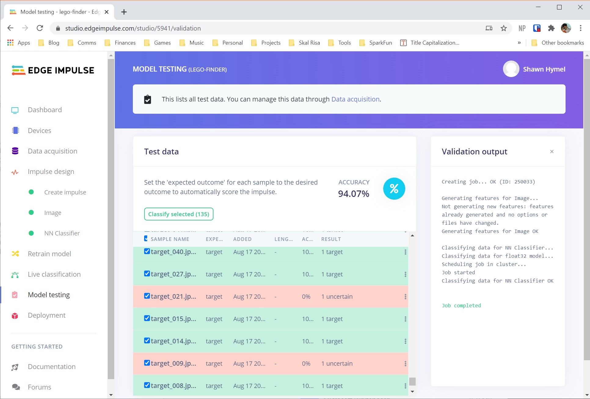 Testing neural network in Edge Impulse