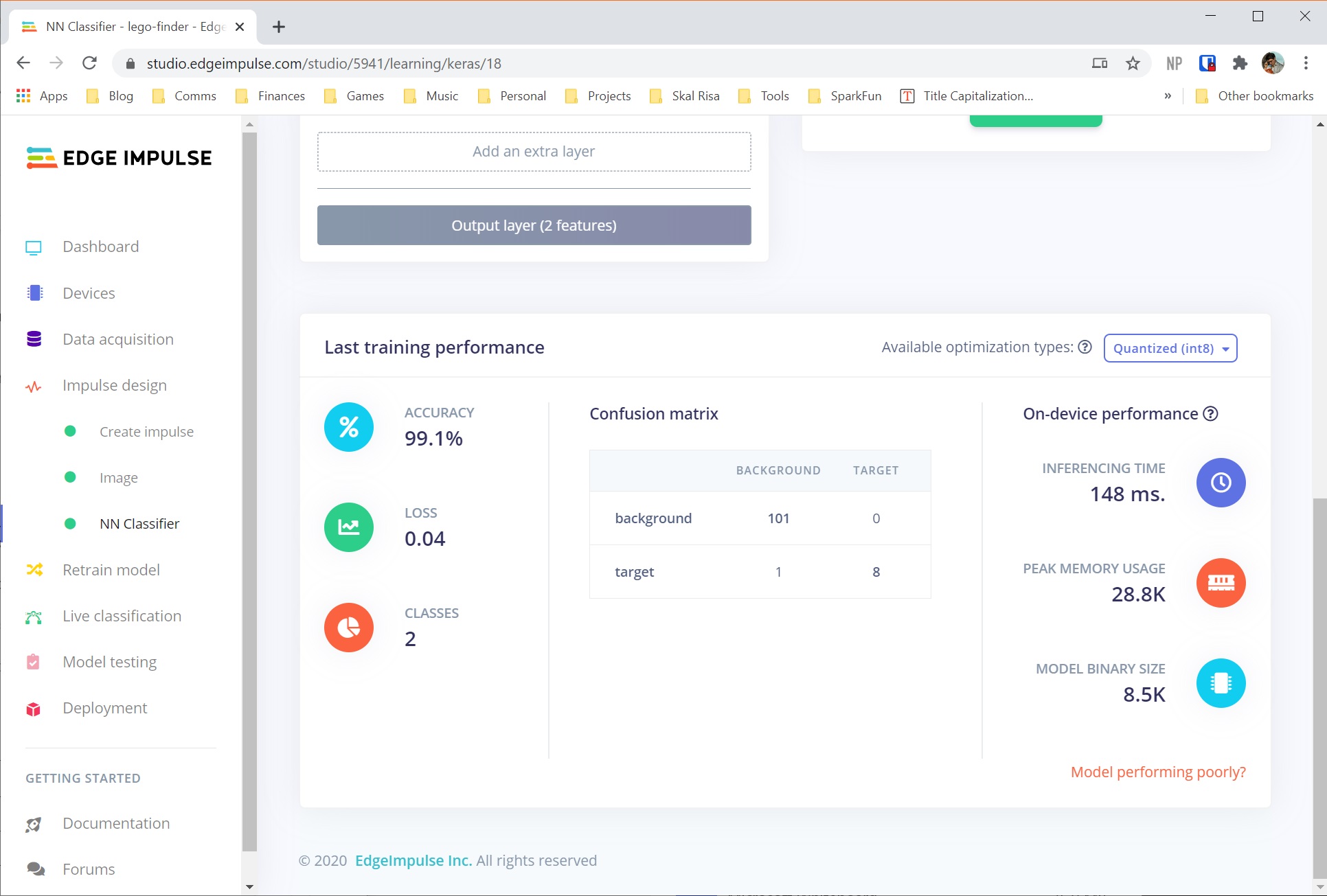 Neural network validation in Edge Impulse