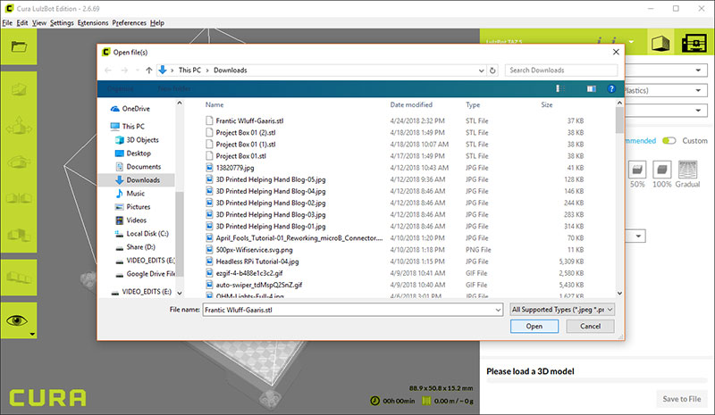 File > Open File(s)…, choose your exported .stl file