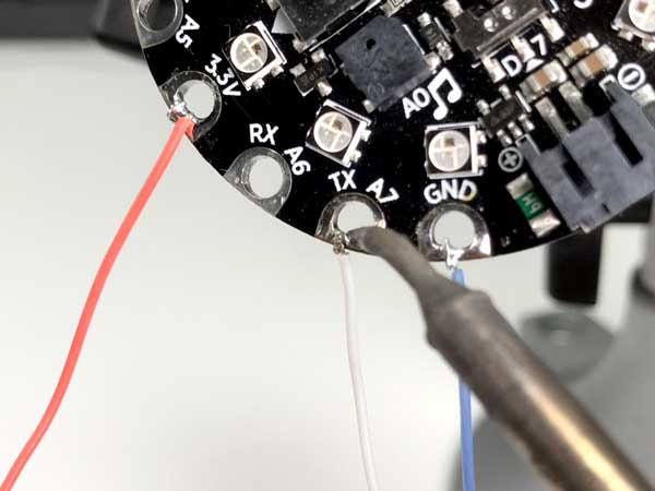 Solder wires to the Circuit Playground Express