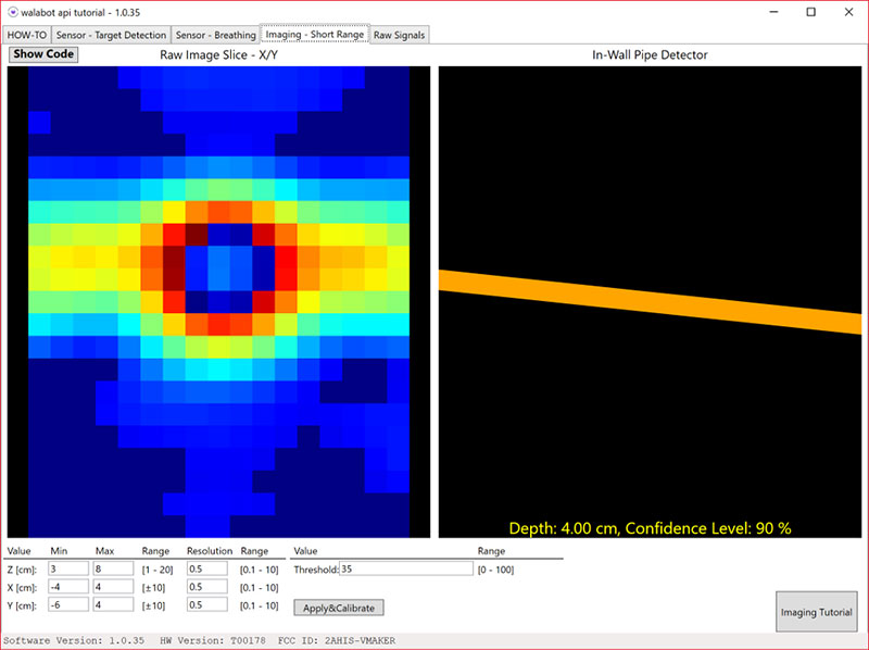 In-Wall Pipe Detector shows material rotated