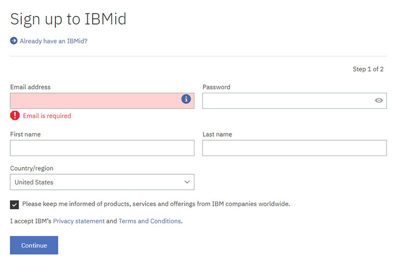 Go to this website to sign up for an IBM account