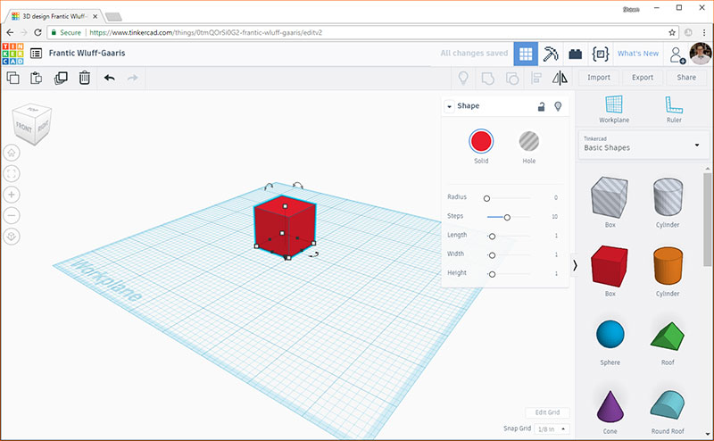 Click on red box and drag it near middle of workplane