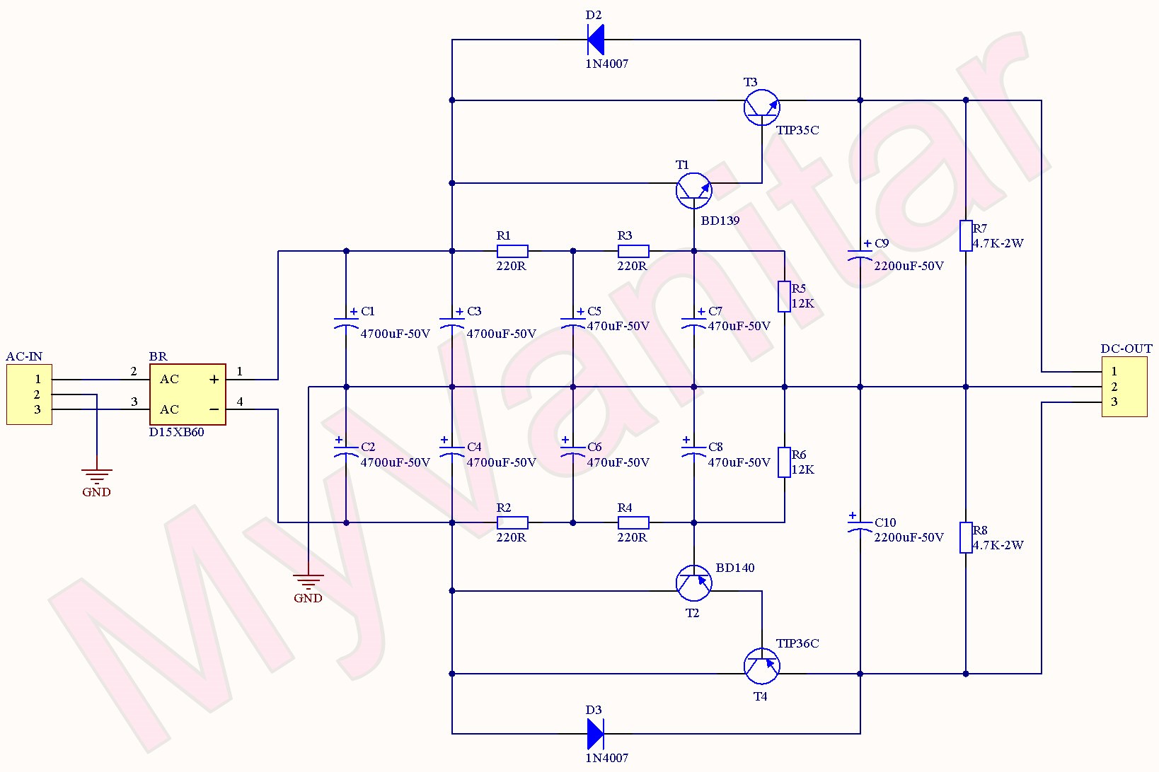 Dual Rail Power Supply Capacitance Multiplier