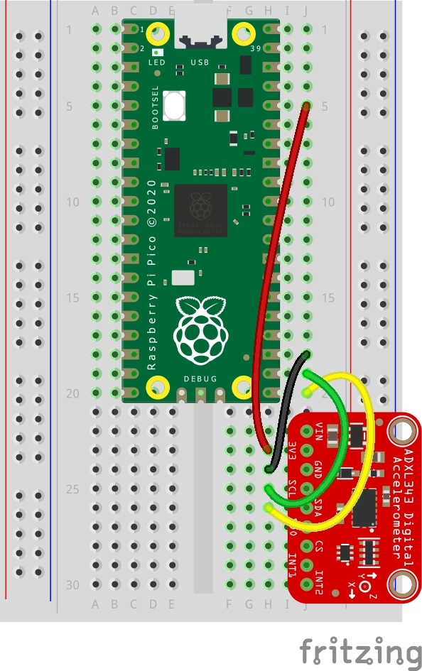 Raspberry Pi Pico I2C ADXL343 connections