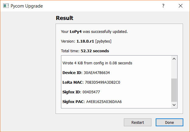 Pycom upgrade Result