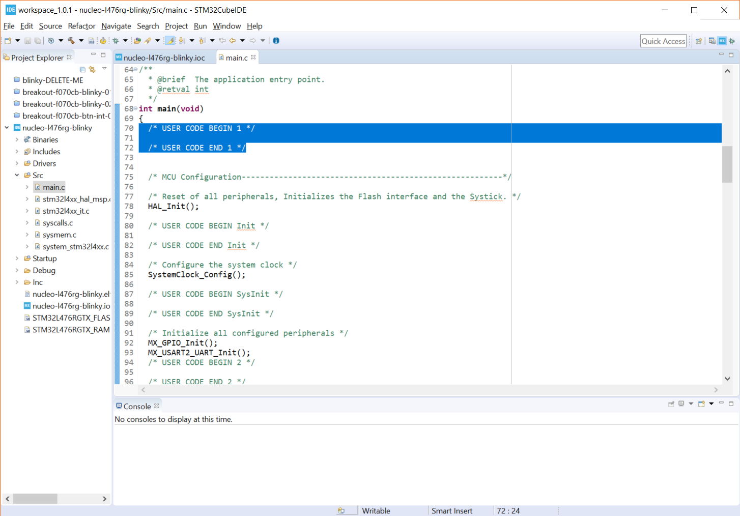 Comment guards in main in STM32CubeIDE