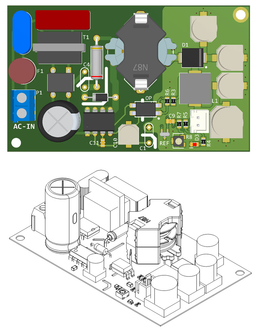 assembly drawings of the flyback witching power supply