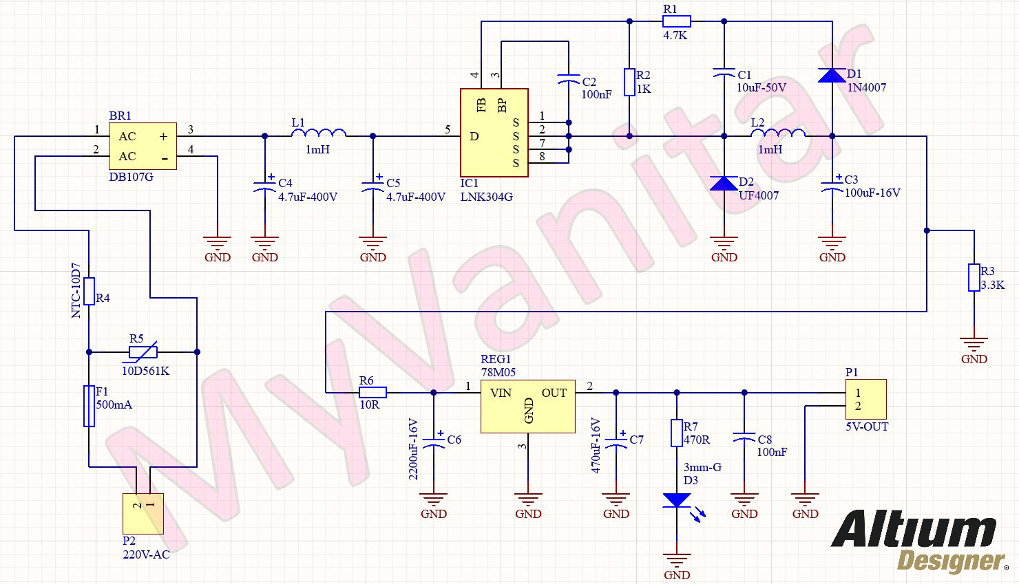 Transformerless Power Supply Using LNK304-1