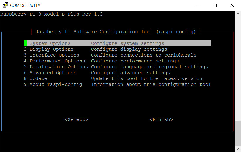 Raspi-config menu