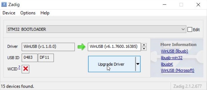 Run Zadig to install driver