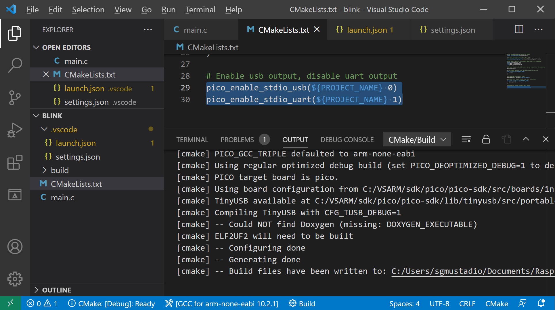 Running CMake in VS Code