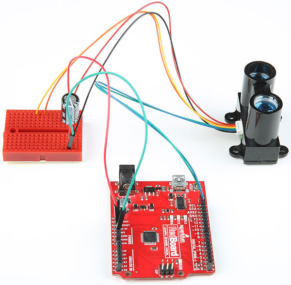 Lidar Connected to Redboard and Breadboard