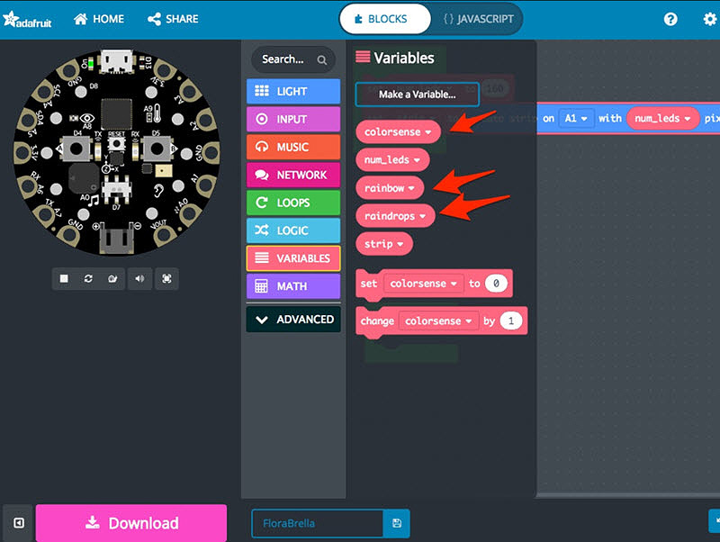 leds-makecode-variables