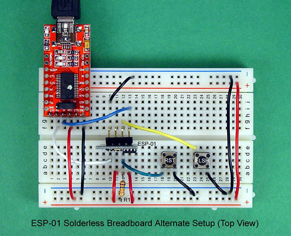 ESP-01 Solderless Breadboard Alternate Setup (Top)