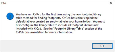 the first time you run CvPcb you’ll get this warning