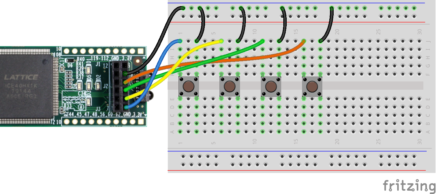 iCEstick button connections Fritzing diagram