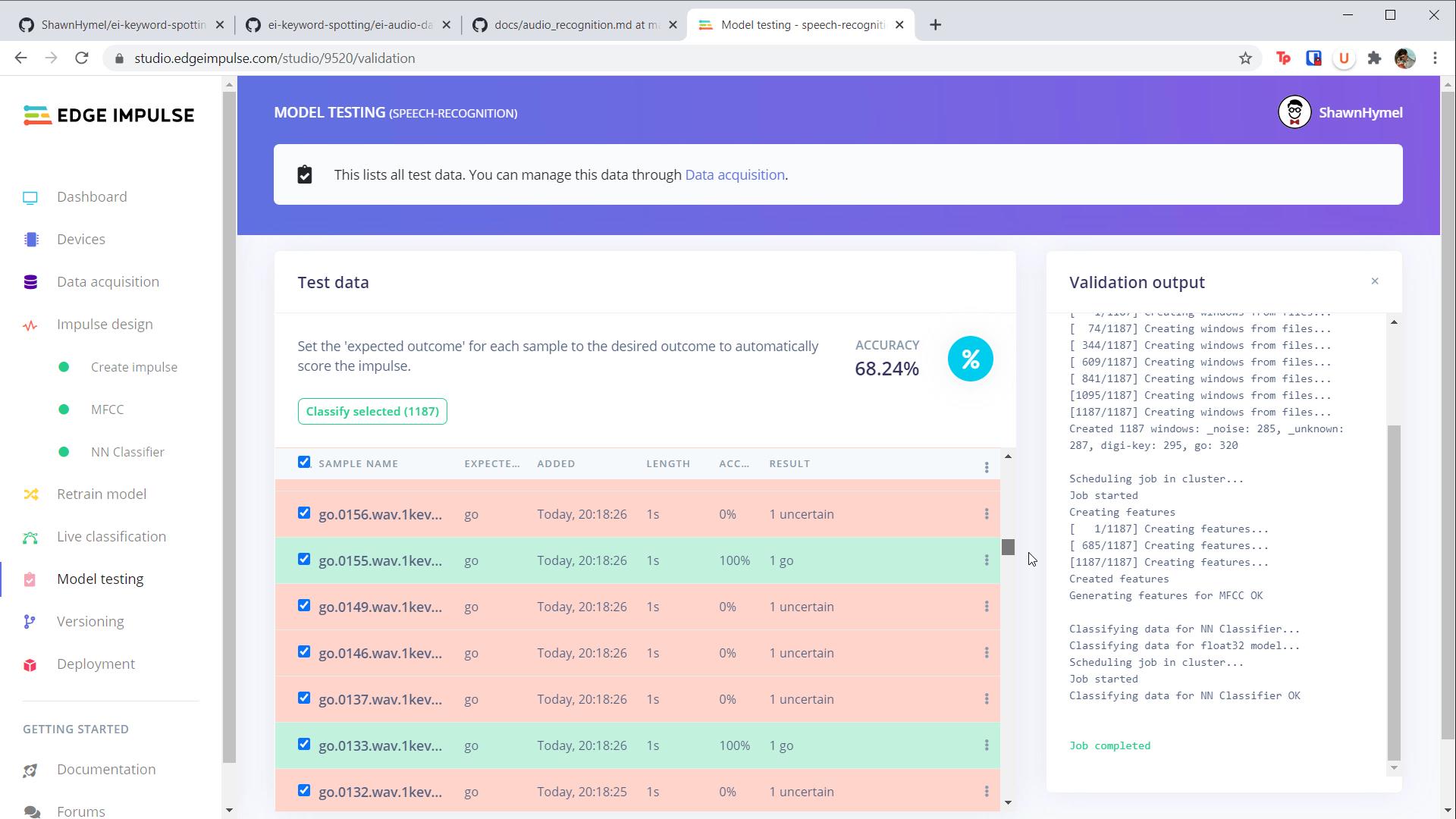 Edge Impulse - Running inference on test set