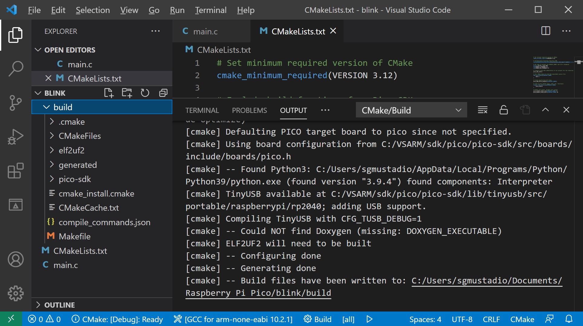 Run CMake in VS Code