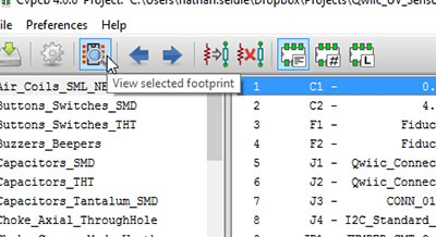 click on the ‘View selected footprint’ button