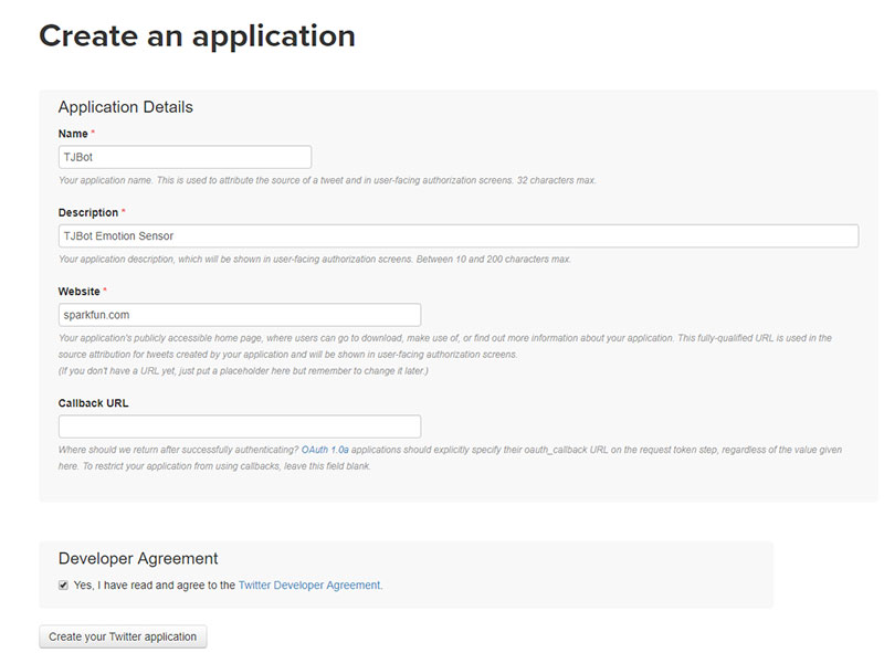 click the “Create your Twitter application” button