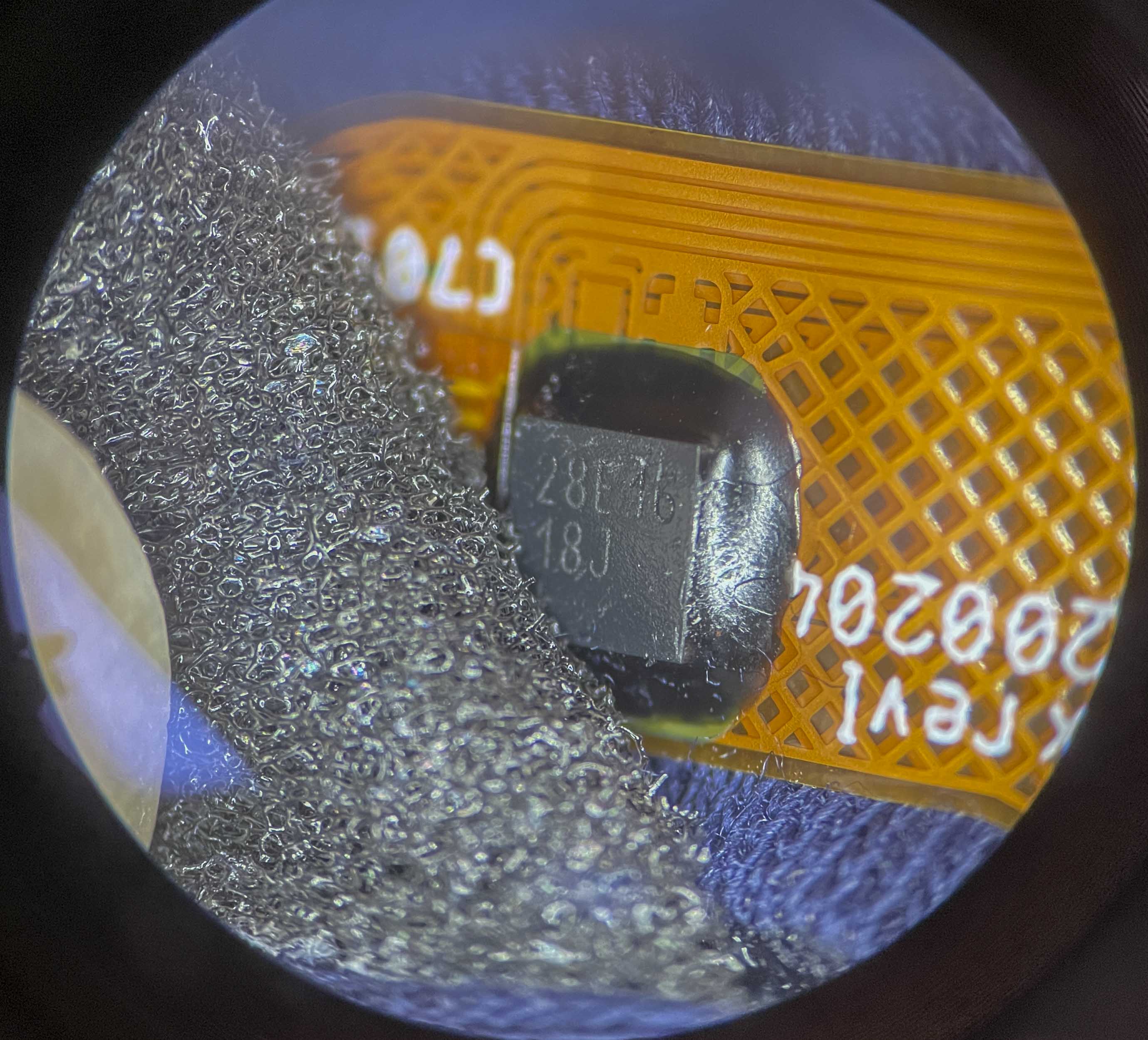 chip epoxied to flex pcb