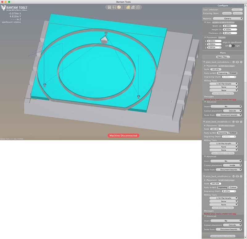 All of the settings needed to mill the back plate.