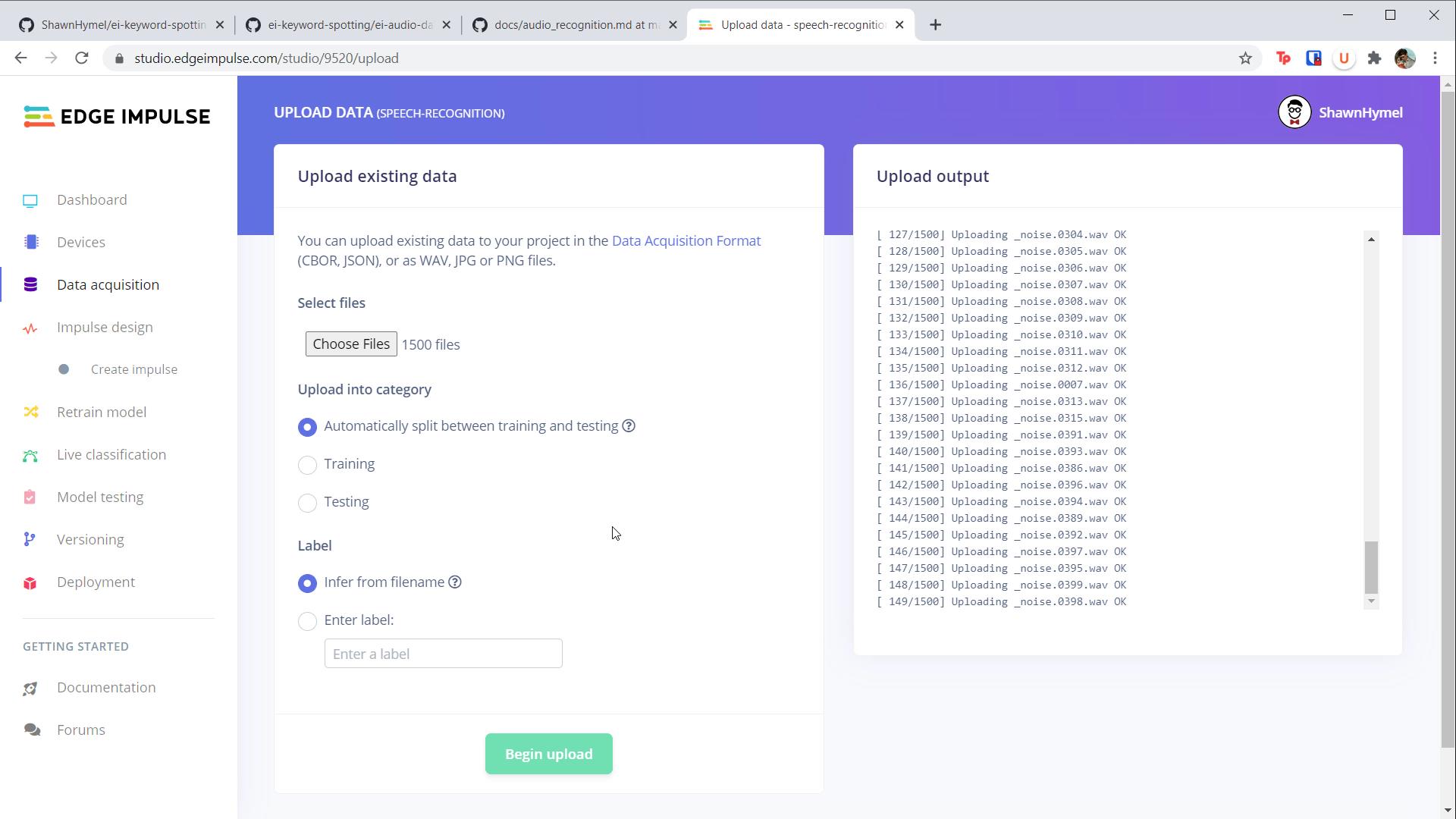 Edge Impulse - uploading multiple audio sample files