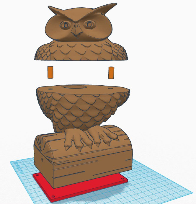 Sectioned owl model enclosure