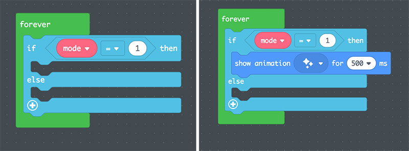 assign sparkle animation as first mode in our program