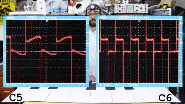 A waveform comparison of an octave