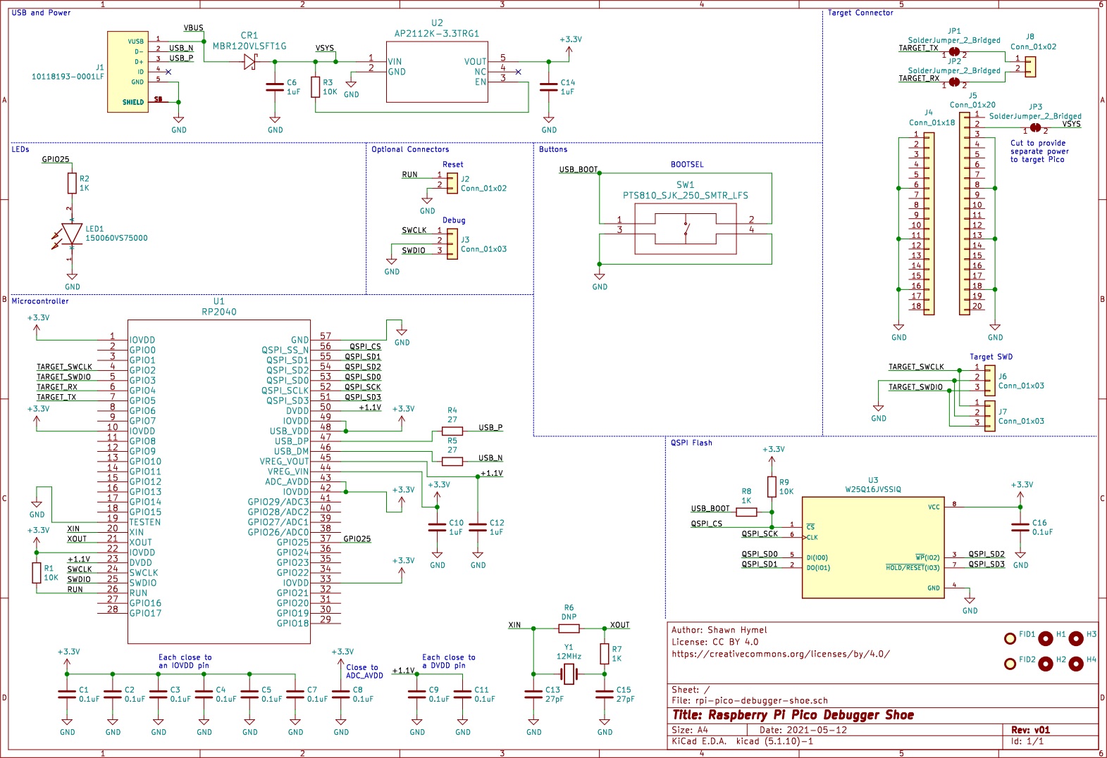 RP2040 Debugger Shoe schematic