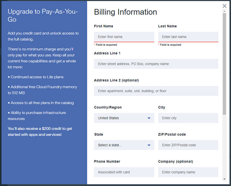 Fairly standard billing information form